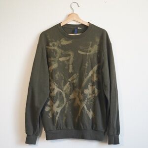 Bleached Pattern Army Green Pullover Sweatshirt